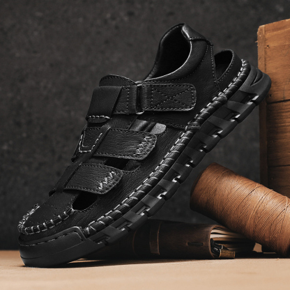 Men's Sport Sandals Closed Toe Outdoor Handmade Leather Sandal Adjustable Summer Fisherman Beach Shoes