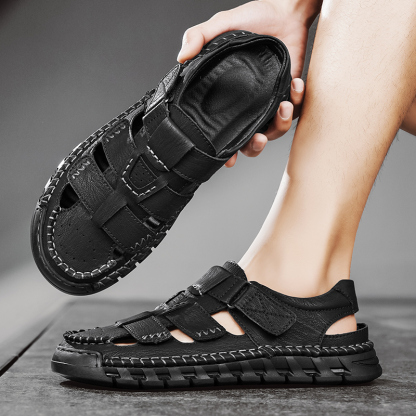Men's Sport Sandals Closed Toe Outdoor Handmade Leather Sandal Adjustable Summer Fisherman Beach Shoes