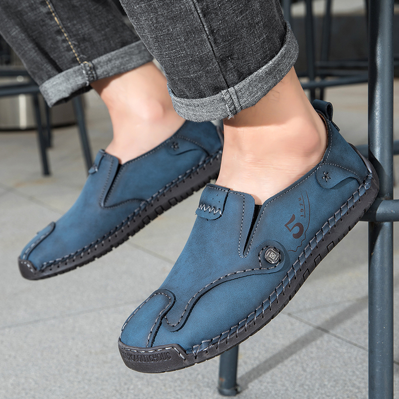 Mens Casual Shoes Summer Breathable Sneakers Loafers Walking Shoes Hand Made Lace-Up Leather Dress Flats Shoes for Driving Business Working Office