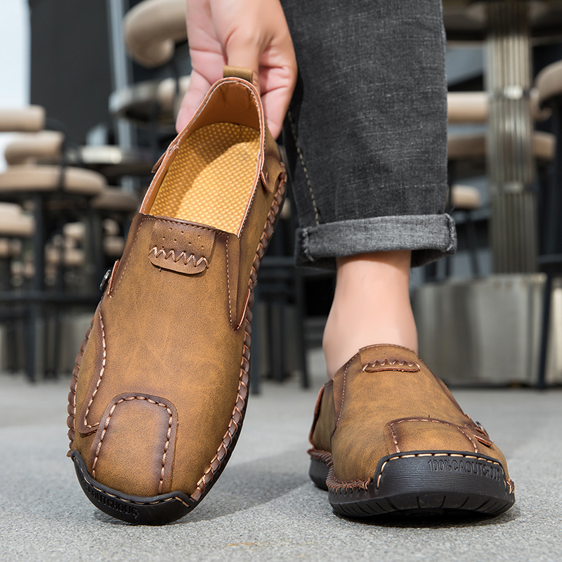 Mens Casual Shoes Summer Breathable Sneakers Loafers Walking Shoes Hand Made Lace-Up Leather Dress Flats Shoes for Driving Business Working Office