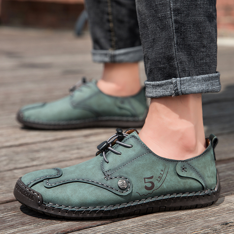 Mens Casual Shoes Summer Breathable Sneakers Loafers Walking Shoes Hand Made Lace-Up Leather Dress Flats Shoes for Driving Business Working Office