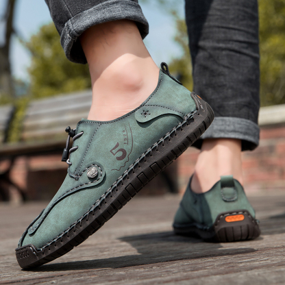 Mens Casual Shoes Summer Breathable Sneakers Loafers Walking Shoes Hand Made Lace-Up Leather Dress Flats Shoes for Driving Business Working Office