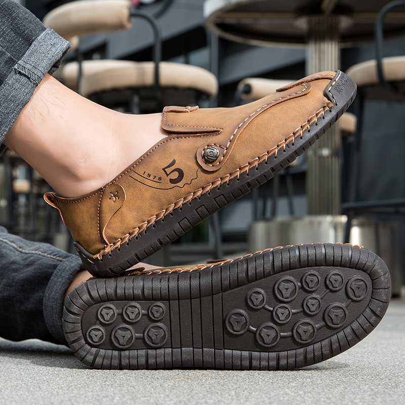 Mens Casual Shoes Summer Breathable Sneakers Loafers Walking Shoes Hand Made Lace-Up Leather Dress Flats Shoes for Driving Business Working Office