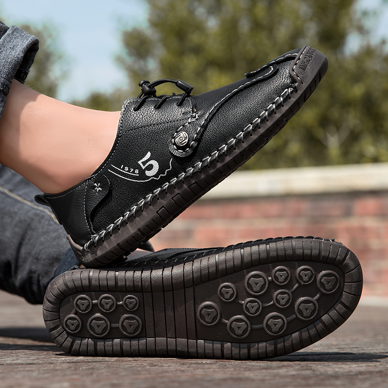 Mens Casual Shoes Summer Breathable Sneakers Loafers Walking Shoes Hand Made Lace-Up Leather Dress Flats Shoes for Driving Business Working Office