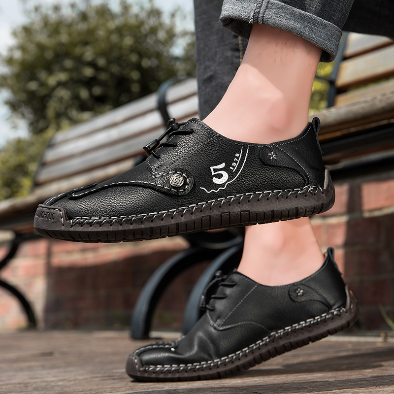 Mens Casual Shoes Summer Breathable Sneakers Loafers Walking Shoes Hand Made Lace-Up Leather Dress Flats Shoes for Driving Business Working Office