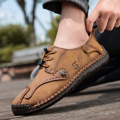 Mens Casual Shoes Summer Breathable Sneakers Loafers Walking Shoes Hand Made Lace-Up Leather Dress Flats Shoes for Driving Business Working Office