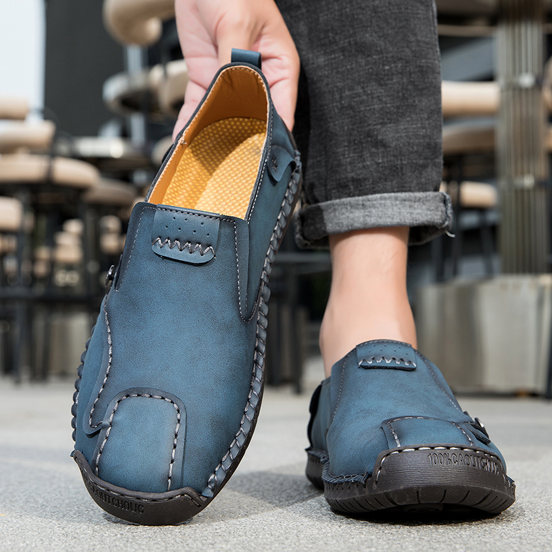 Mens Casual Shoes Summer Breathable Sneakers Loafers Walking Shoes Hand Made Lace-Up Leather Dress Flats Shoes for Driving Business Working Office