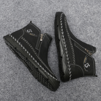 Mens Hand Stitching Leather Lace Up Ankle Boots Casual Vintage Non Slip Flats Arch Support Loafers for Hiking Walking Driving Chukka Boots