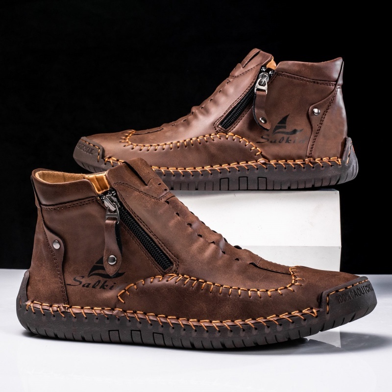 Men’s Vintage Motorcycle Work Boots – Handcrafted, Waterproof, Slip-Resistant, Durable Outdoor Footwear