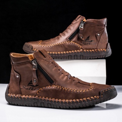 Men’s Vintage Motorcycle Work Boots – Handcrafted, Waterproof, Slip-Resistant, Durable Outdoor Footwear