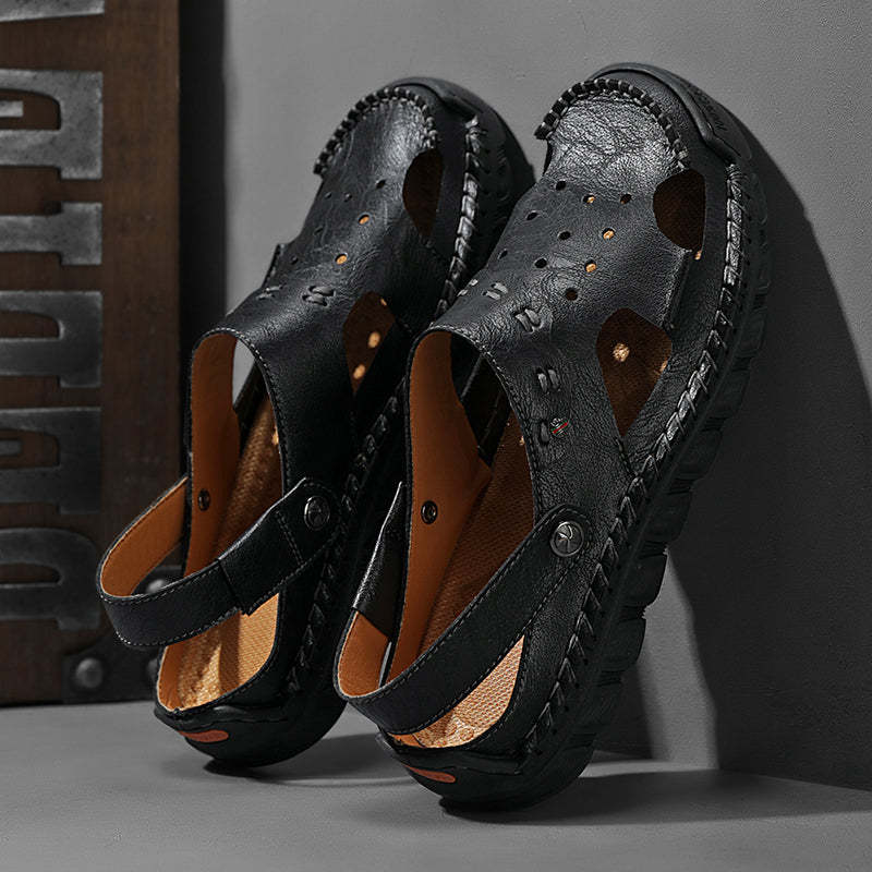 Men's Casual Closed Toe Adjustable Leather Sandals Handmade Fisherman Beach Sandals