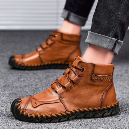 Men's Comfortable Waterproof Durable Handmade Leather Shoes Wide Toe Shoes