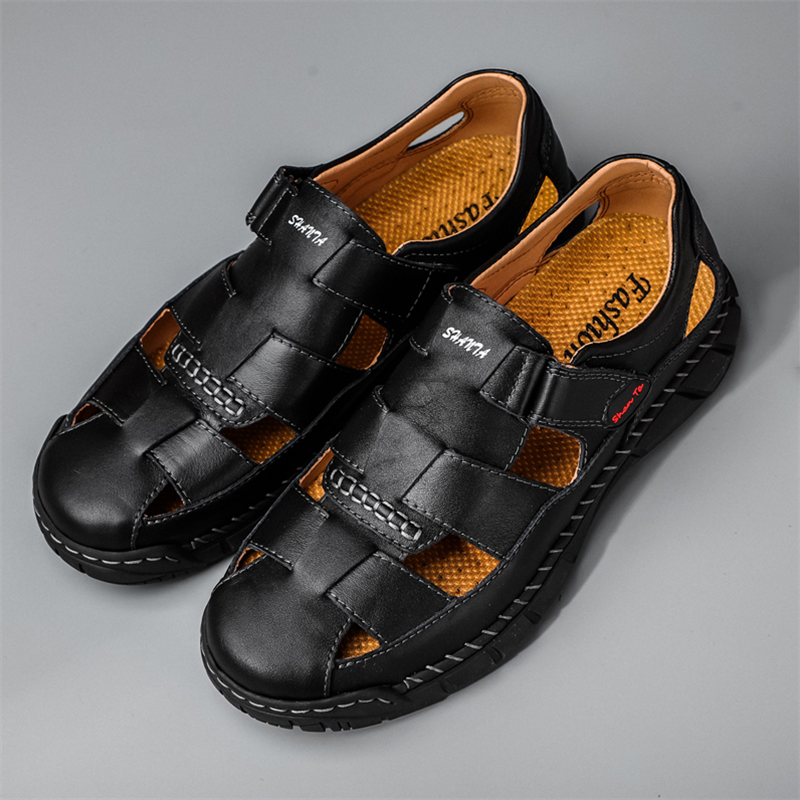 Mens Sport Sandals Closed Toe Outdoor Fisherman Shoes Leather Summer Beach Breathable Anti-Slip