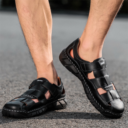 Mens Sport Sandals Closed Toe Outdoor Fisherman Shoes Leather Summer Beach Breathable Anti-Slip