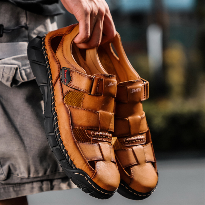 Mens Sport Sandals Closed Toe Outdoor Fisherman Shoes Leather Summer Beach Breathable Anti-Slip