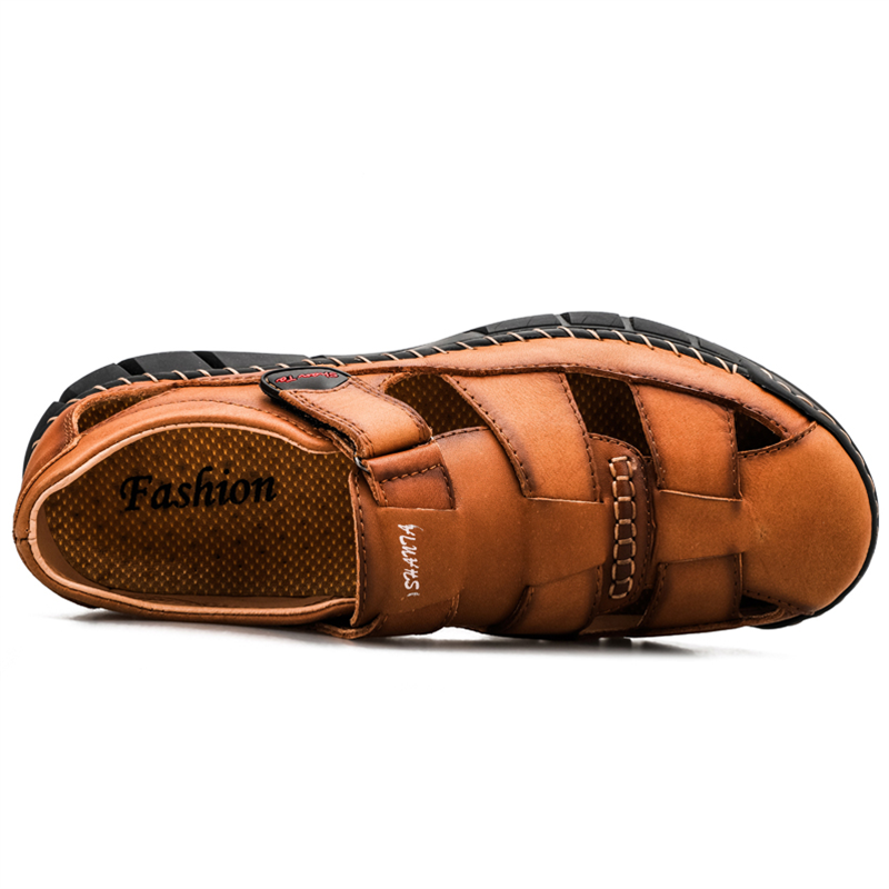 Mens Sport Sandals Closed Toe Outdoor Fisherman Shoes Leather Summer Beach Breathable Anti-Slip