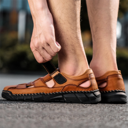 Mens Sport Sandals Closed Toe Outdoor Fisherman Shoes Leather Summer Beach Breathable Anti-Slip