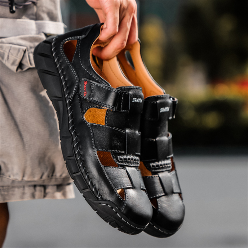 Mens Sport Sandals Closed Toe Outdoor Fisherman Shoes Leather Summer Beach Breathable Anti-Slip