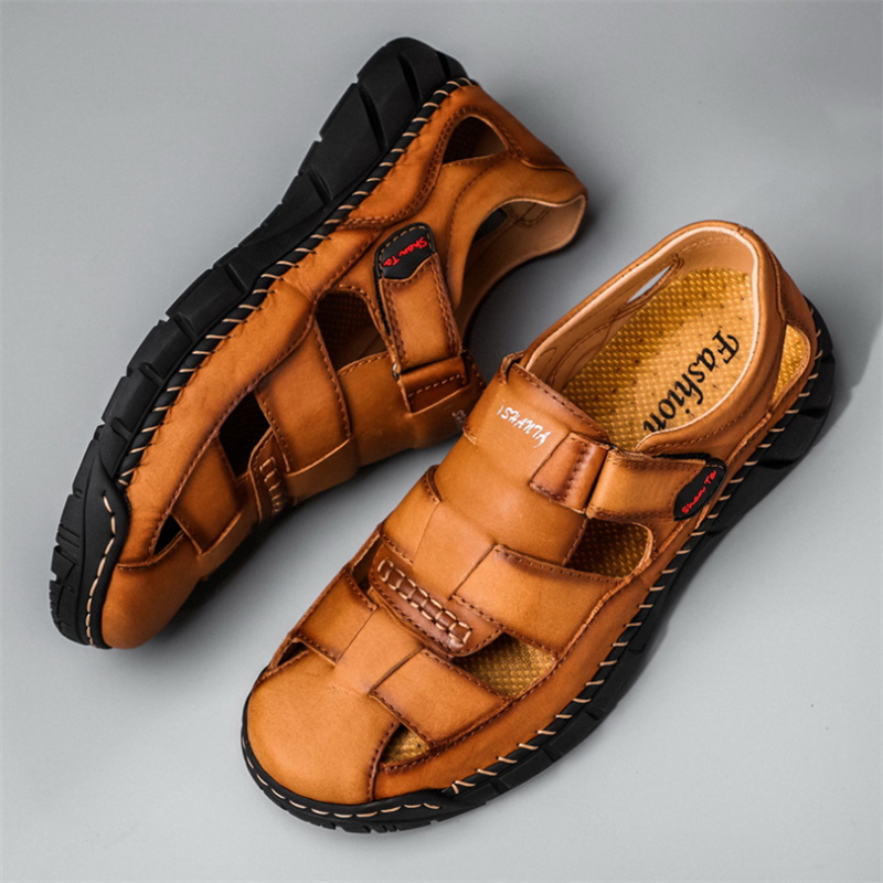 Mens Sport Sandals Closed Toe Outdoor Fisherman Shoes Leather Summer Beach Breathable Anti-Slip
