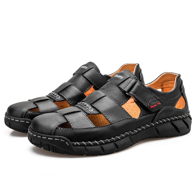 Mens Sport Sandals Closed Toe Outdoor Fisherman Shoes Leather Summer Beach Breathable Anti-Slip