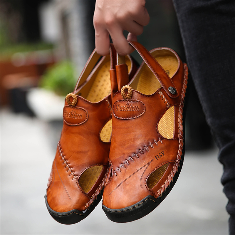 Large Size Soft Leather Men's Breathable Outdoor Sandals