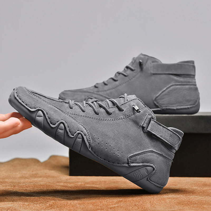 Italian Suede High Boots Handmade With Velcro