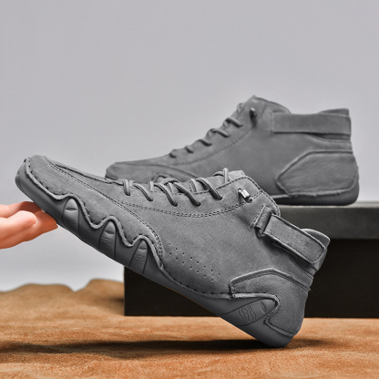 Italian Suede High Boots Handmade With Velcro
