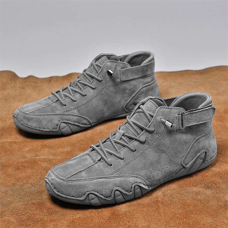 Italian Suede High Boots Handmade With Velcro