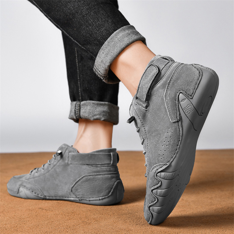 Italian Suede High Boots Handmade With Velcro