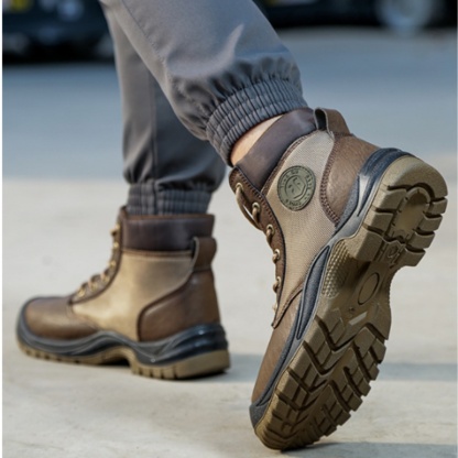 Men‘s Work Safety Comfortable Durable LightWeight Safety Steel Toe Super Fiberskin Leather Boots