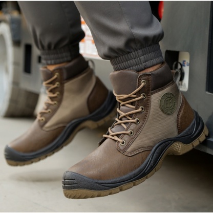 Men‘s Work Safety Comfortable Durable LightWeight Safety Steel Toe Super Fiberskin Leather Boots