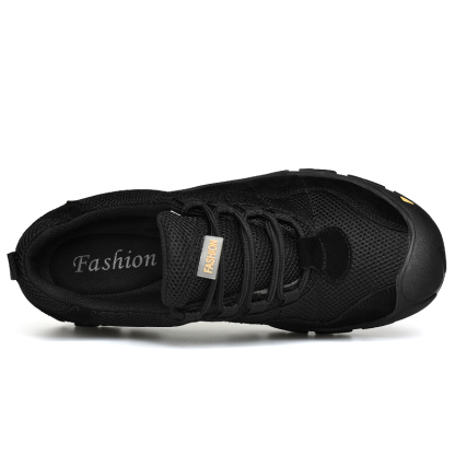 Mens Canvas Breathable Waterproof Hiking Walking Shoes Wide Toe Lace Up Anti-Collision Non-Slip Sneakers Lightweight Outdoor Casual Durable Trekking Trail Shoes