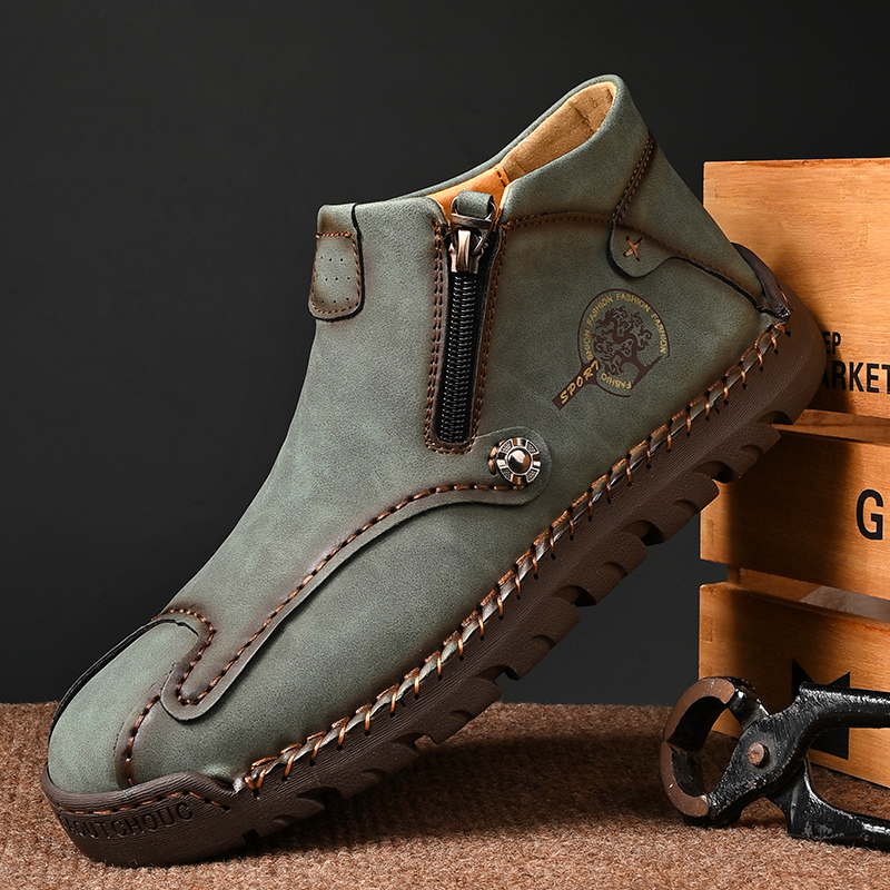 Mens Casual Leather Shoes Ankle Chukka Boots Slip On Lightweight Loafers Mid top Walking Driving Shoes for Male