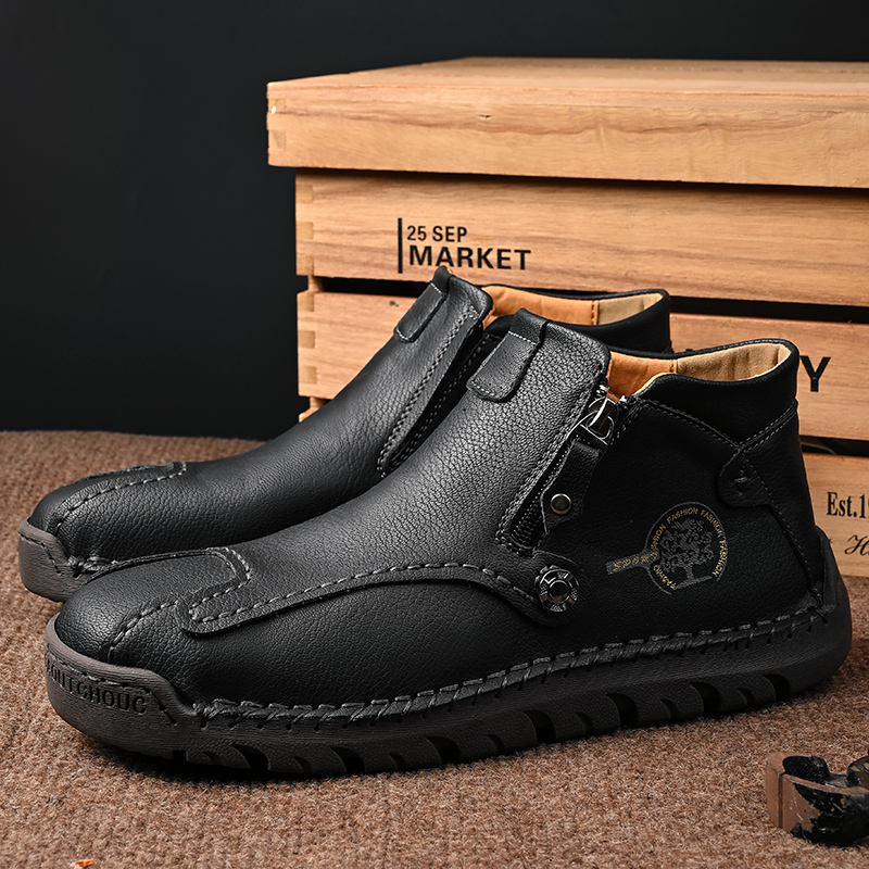 Mens Casual Leather Shoes Ankle Chukka Boots Slip On Lightweight Loafers Mid top Walking Driving Shoes for Male