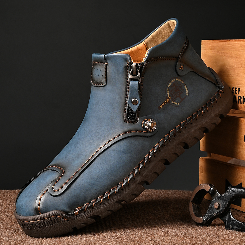 Mens Casual Leather Shoes Ankle Chukka Boots Slip On Lightweight Loafers Mid top Walking Driving Shoes for Male