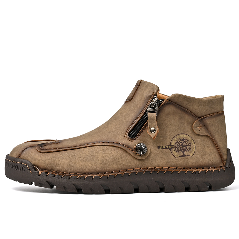 Mens Casual Leather Shoes Ankle Chukka Boots Slip On Lightweight Loafers Mid top Walking Driving Shoes for Male