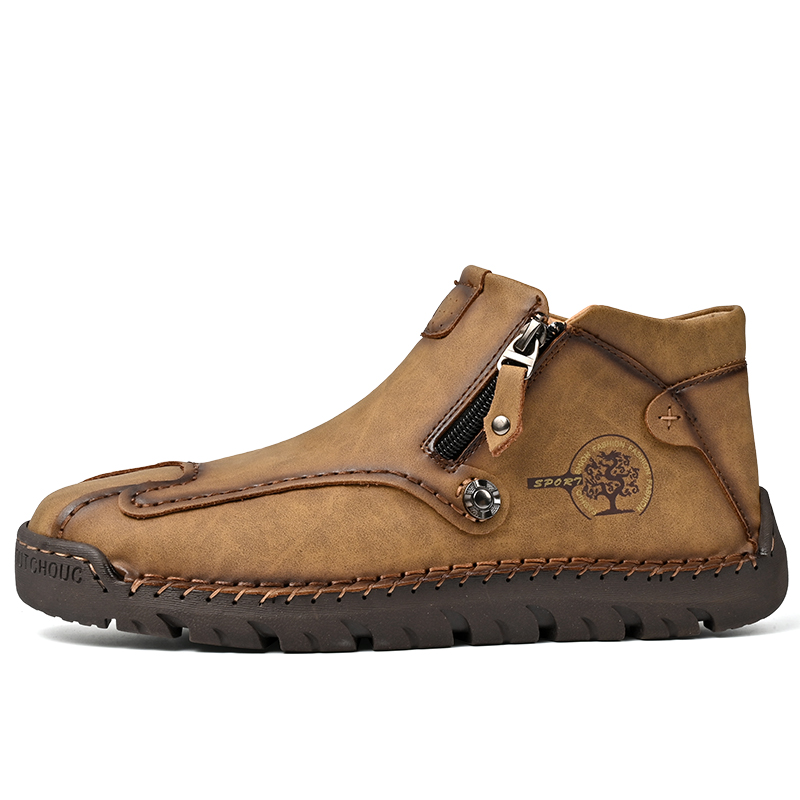 Mens Casual Leather Shoes Ankle Chukka Boots Slip On Lightweight Loafers Mid top Walking Driving Shoes for Male