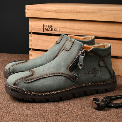 Mens Casual Leather Shoes Ankle Chukka Boots Slip On Lightweight Loafers Mid top Walking Driving Shoes for Male