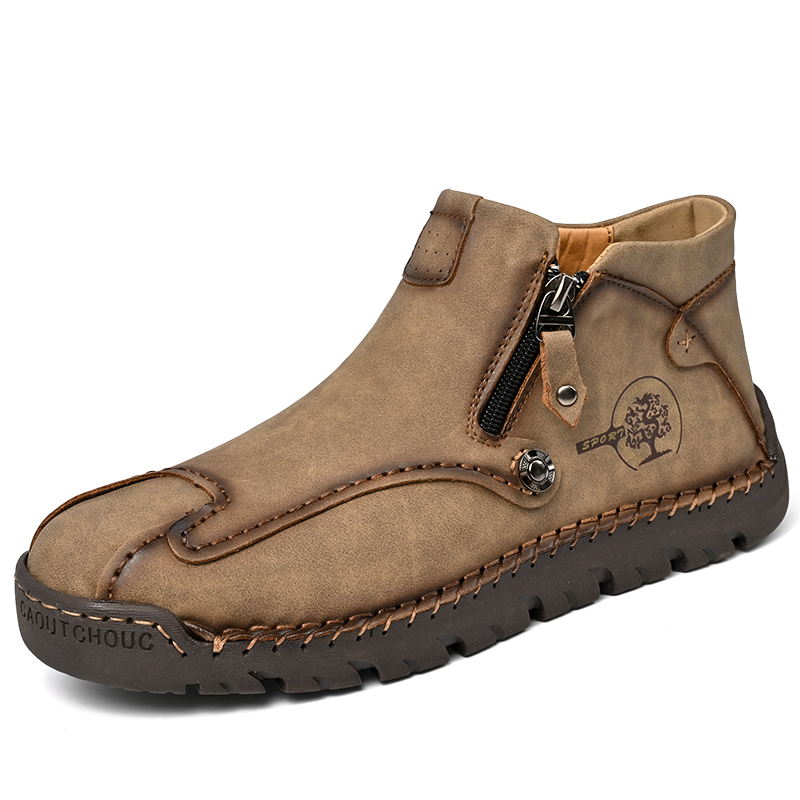 Mens Casual Leather Shoes Ankle Chukka Boots Slip On Lightweight Loafers Mid top Walking Driving Shoes for Male