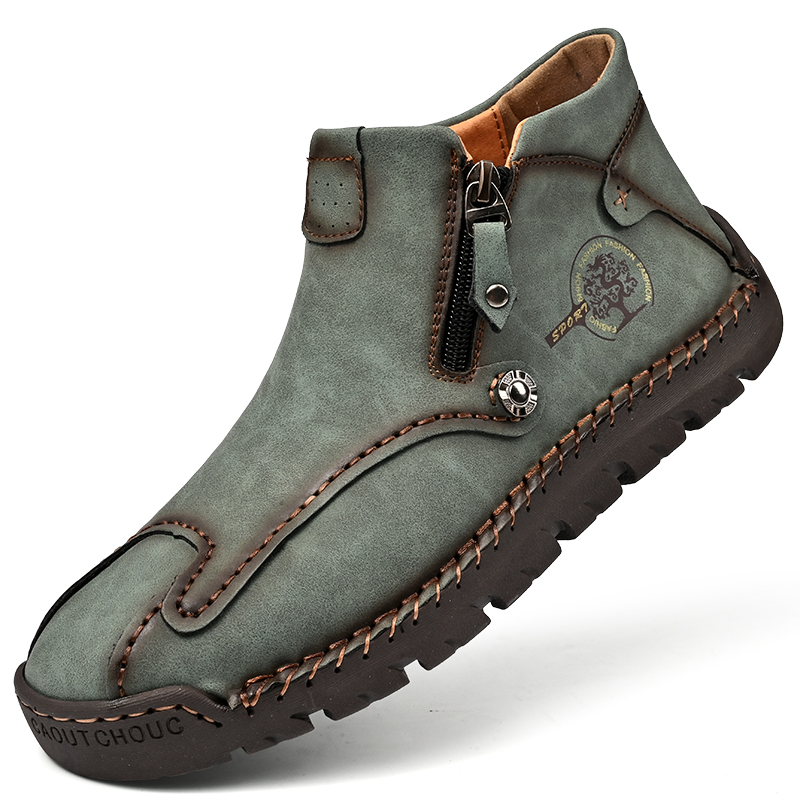 Mens Casual Leather Shoes Ankle Chukka Boots Slip On Lightweight Loafers Mid top Walking Driving Shoes for Male