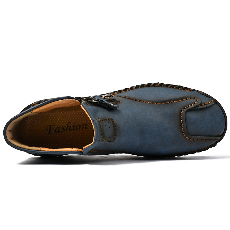 Mens Casual Leather Shoes Ankle Chukka Boots Slip On Lightweight Loafers Mid top Walking Driving Shoes for Male