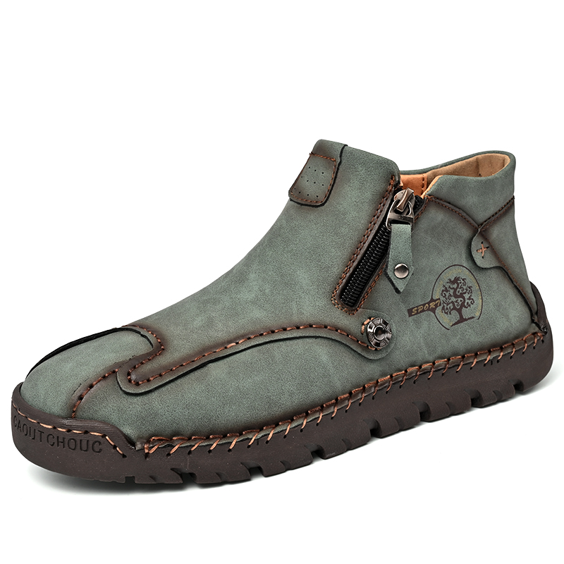 Mens Casual Leather Shoes Ankle Chukka Boots Slip On Lightweight Loafers Mid top Walking Driving Shoes for Male