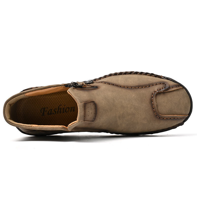 Mens Casual Leather Shoes Ankle Chukka Boots Slip On Lightweight Loafers Mid top Walking Driving Shoes for Male