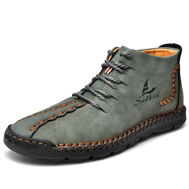 Mens Casual Leather Shoes Ankle Chukka Boots Slip On Lightweight Loafers Mid top Walking Driving Shoes for Male