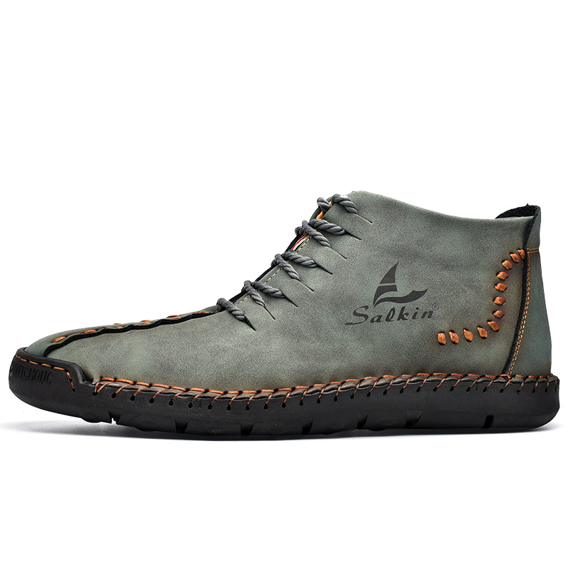 Mens Casual Leather Shoes Ankle Chukka Boots Slip On Lightweight Loafers Mid top Walking Driving Shoes for Male