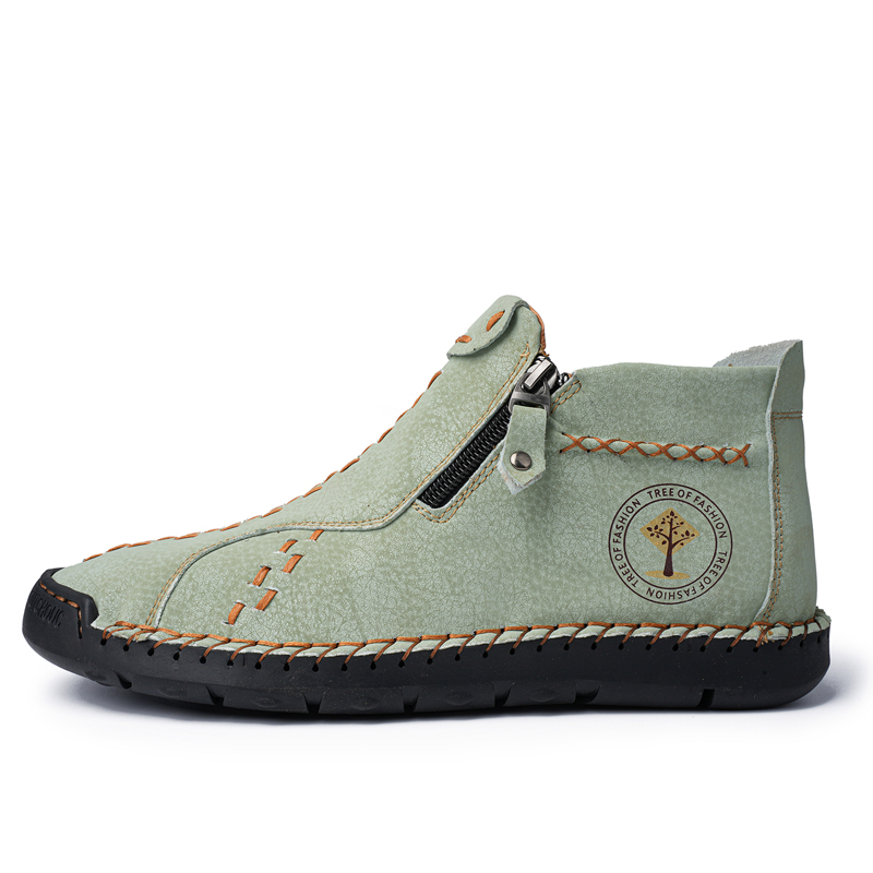 Mens Casual Leather Shoes Ankle Chukka Boots Slip On Lightweight Loafers Mid top Walking Driving Shoes for Male