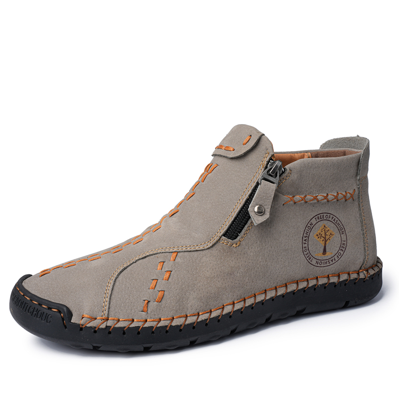 Mens Casual Leather Shoes Ankle Chukka Boots Slip On Lightweight Loafers Mid top Walking Driving Shoes for Male