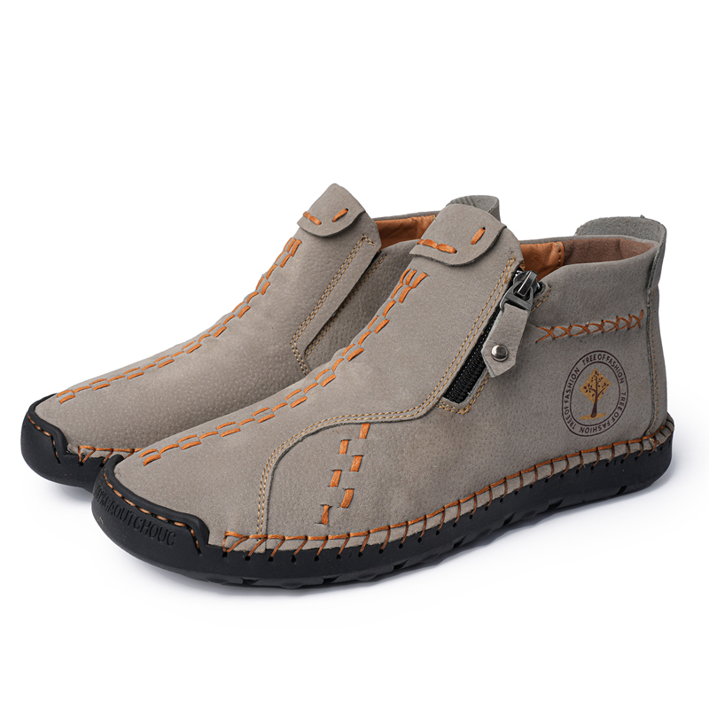 Mens Casual Leather Shoes Ankle Chukka Boots Slip On Lightweight Loafers Mid top Walking Driving Shoes for Male