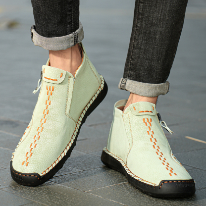 Mens Casual Leather Shoes Ankle Chukka Boots Slip On Lightweight Loafers Mid top Walking Driving Shoes for Male