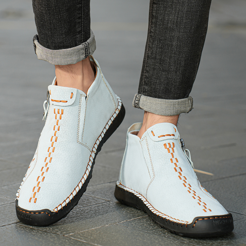 Mens Casual Leather Shoes Ankle Chukka Boots Slip On Lightweight Loafers Mid top Walking Driving Shoes for Male